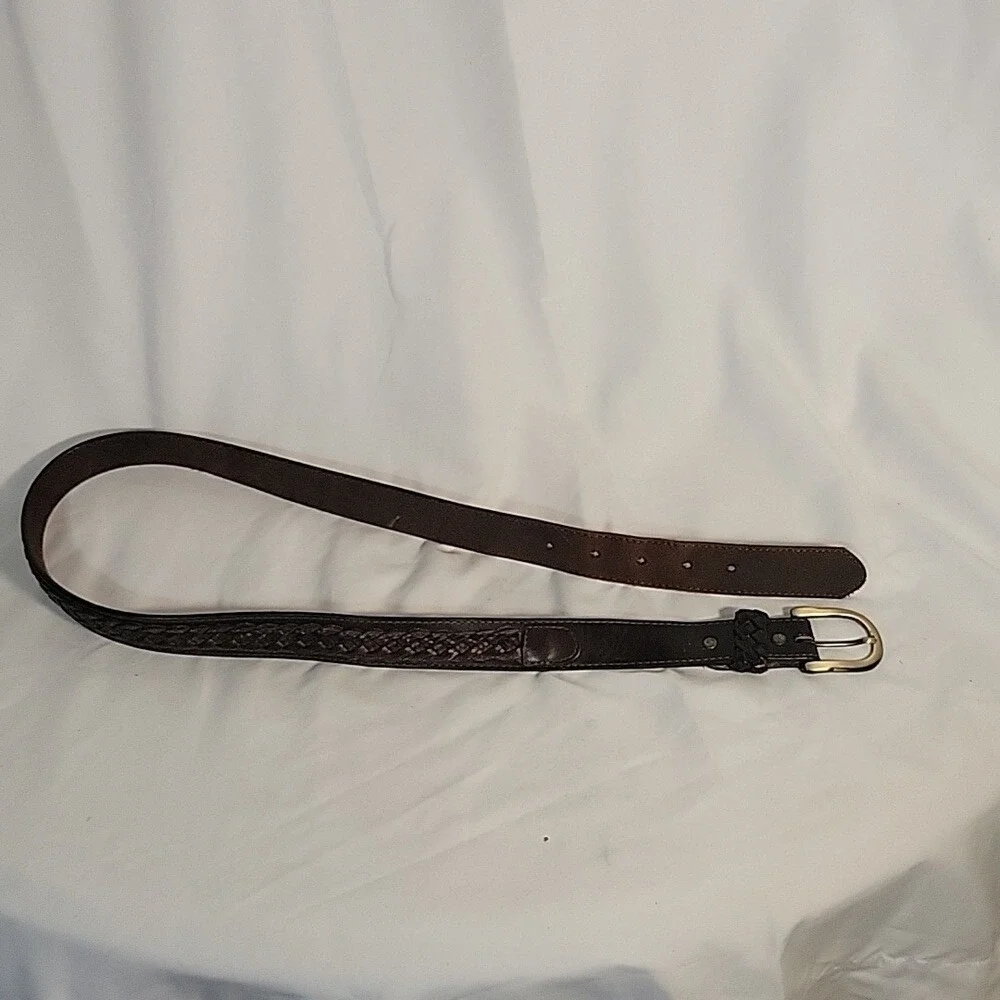 VINTAGE Leather Belt‎ Strap Embossing Western Scrollwork Strap Brown Size M